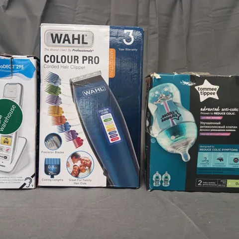 BOX OF APPROXIMATELY 20 ASSORTED HOUSEHOLD ITEMS TO INCLUDE DIAL ACCESSORY HANDSET, CORDED HAIR CLIPPER, ETC