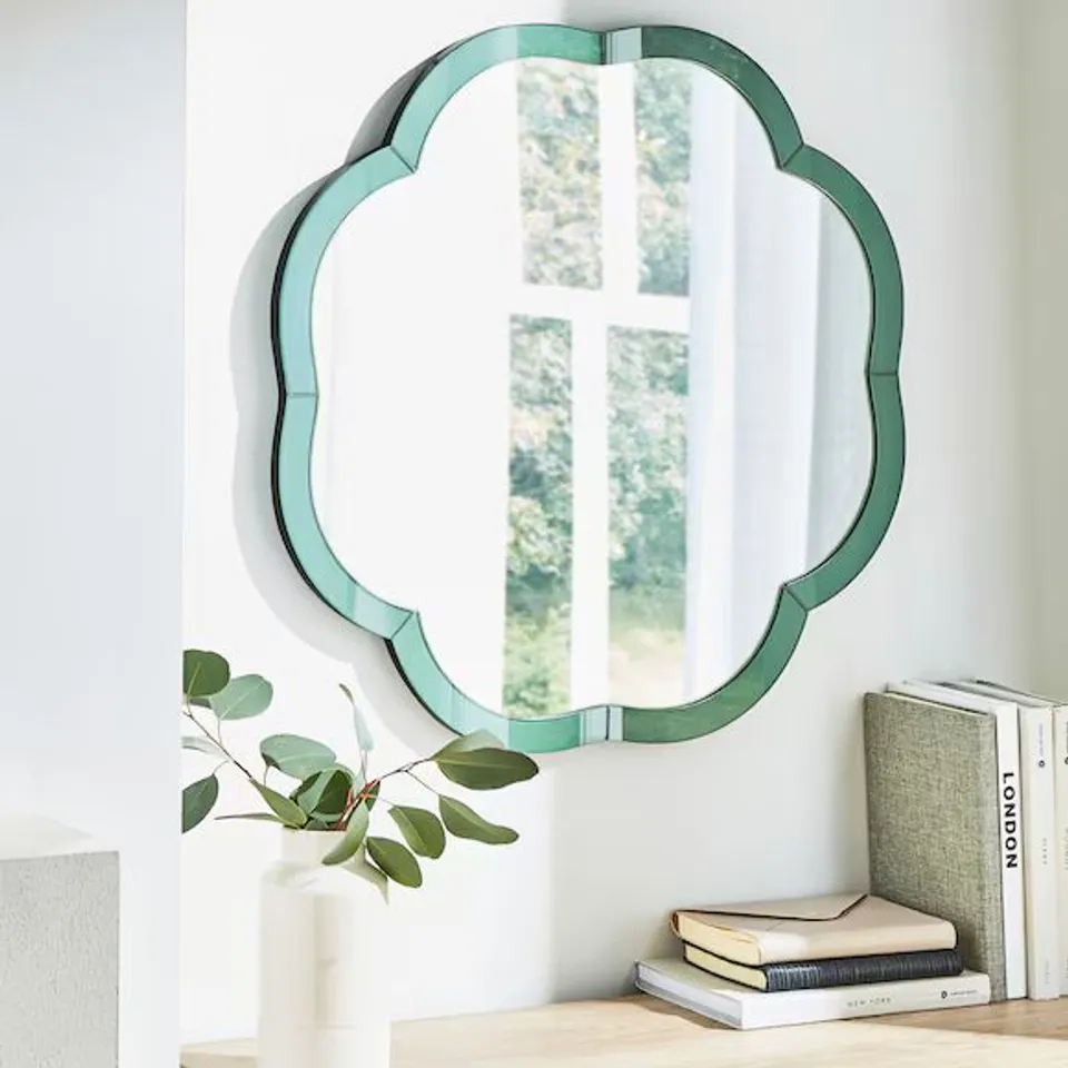 JULIPA COLOURED GLASS WALL MIRROR GREEN RT365