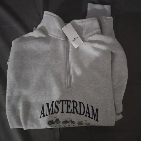 HOLLISTER AMSTERDAM 1/4 ZIP LONG SLEEVE TOP IN GREY SIZE LARGE