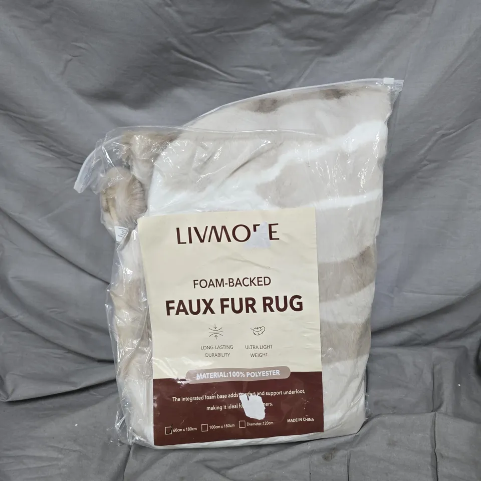 LIVMORE FOAM-BACKED FAUX FUR RUG – CREAM/BEIGE, PACKAGED