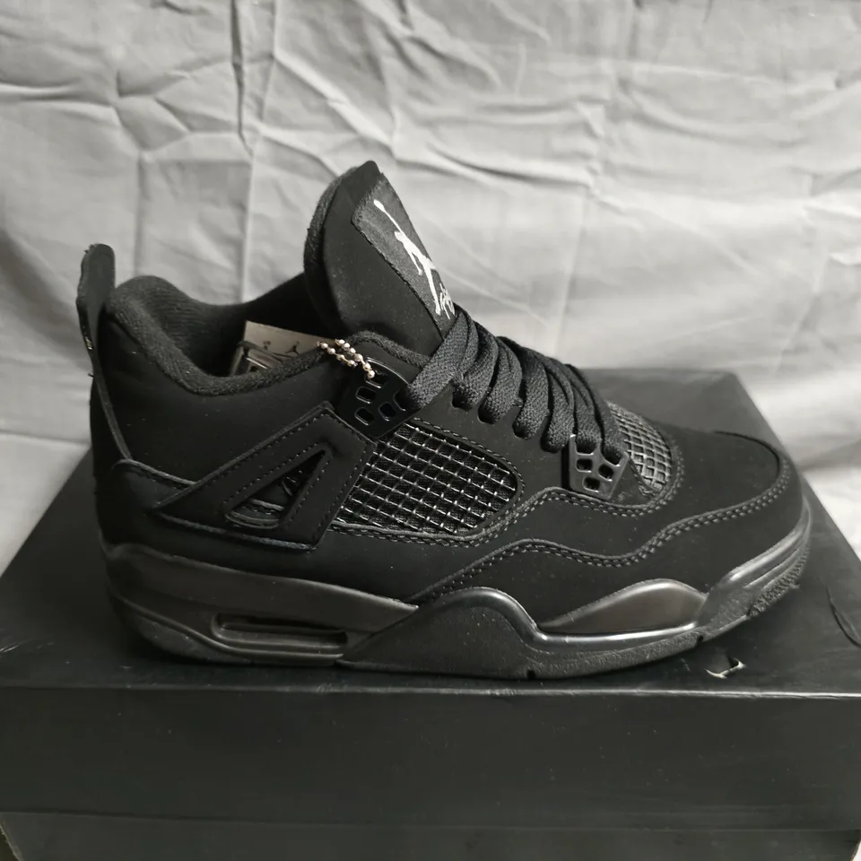 BOXED PAIRO OF AIR JORDAN 4 RETRO ALL-BLACK SNEAKERS – MEN’S US 8 (UK 5.5)