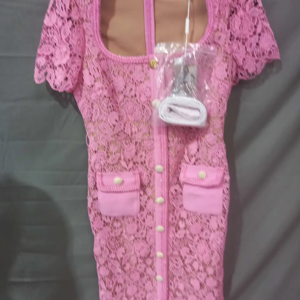 SELF-PORTRAIT PINK GUIPURE LACE MIDI DRESS - 8