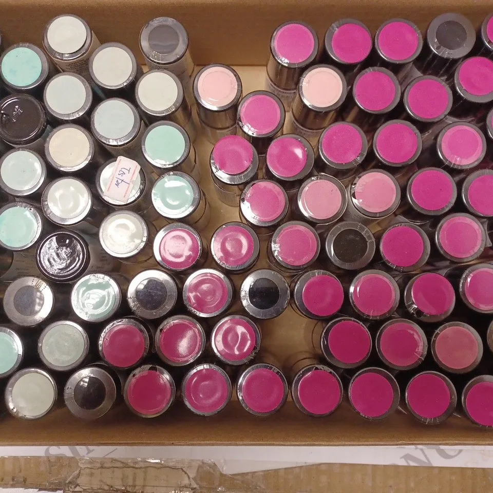 BOX OF APPROXIMATELY 75 X 8ML VIALS OF ALESSANDRO STRIPLAC NAIL POLISH IN SHINY RUBIN, PEPPERMINT PATTY