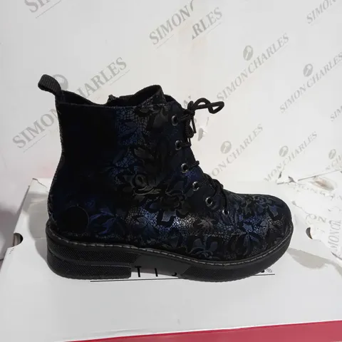 RIEKER LACE UP BOOT DARK FLOURAL SIZE 6 - BOXED