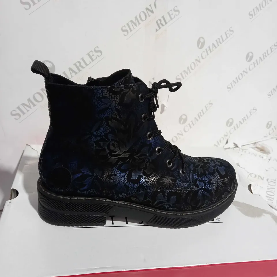 RIEKER LACE UP BOOT DARK FLOURAL SIZE 6 - BOXED 