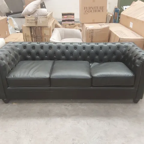 QUALITY DESIGNER 4-SEATER FAUX LEATHER BLACK CHESTERFIELD SOFA