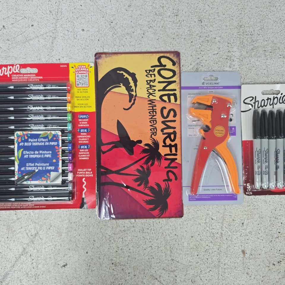 APPROXIMATELY 10 ASSORTED HOUSEHOLD ITEMS TO INCLUDE SHARPIE, 2-IN-1 WIRE STRIPPER & CUTTER, ETC