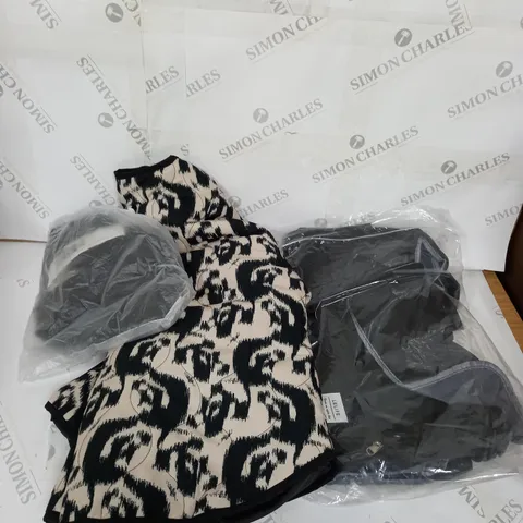 LARGE BOX OF ASSORTED CLOTHING ITEMS IN VARIOUS COLOURS AND SIZES INCLUDING TROUSERS , TOPS AND JUMPERS