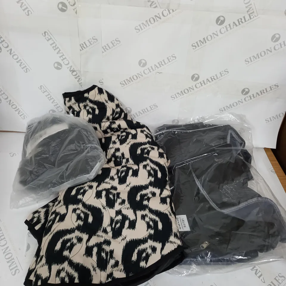 LARGE BOX OF ASSORTED CLOTHING ITEMS IN VARIOUS COLOURS AND SIZES INCLUDING TROUSERS , TOPS AND JUMPERS 