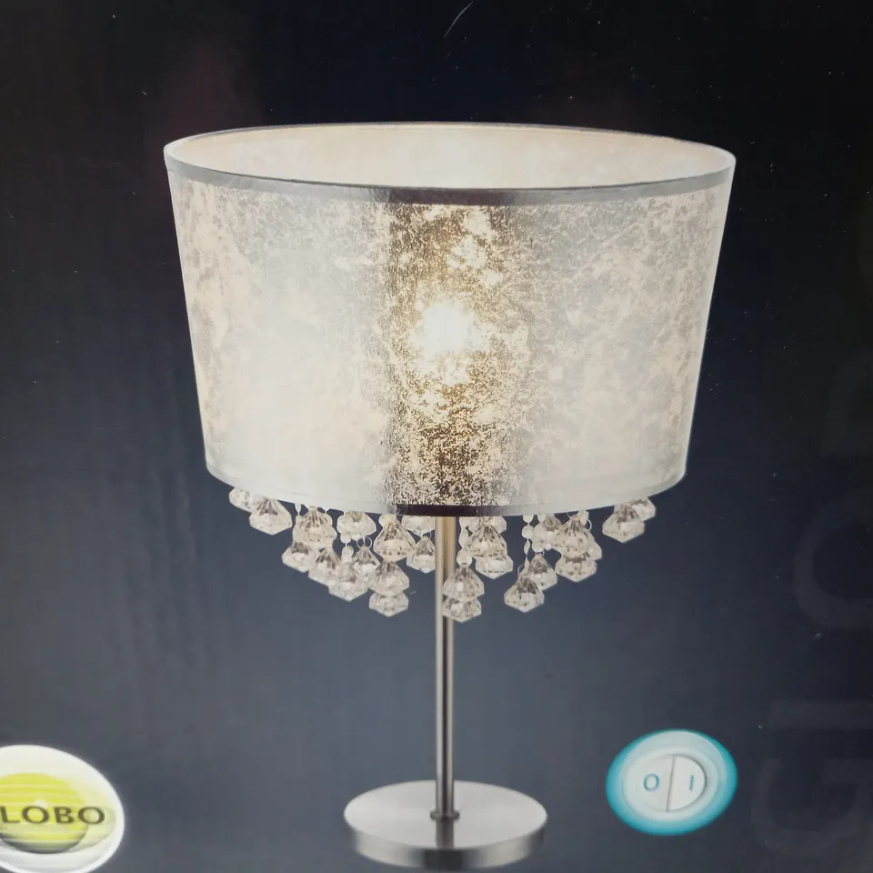 BOXED GLOBO AMY TABLE LAMP WITH FABRIC SHADE SILVER