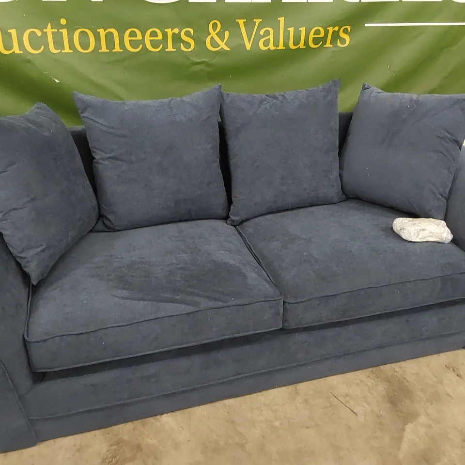 DESIGNER FABRIC UPHOLSTERED 3 SEATER SOFA - BLUE