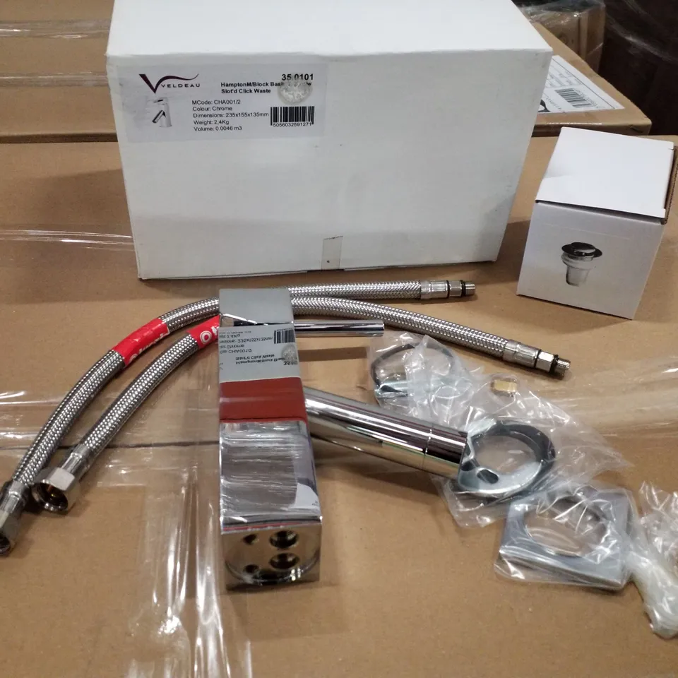 BRAND NEW BOXED VELDEAU HAMPTON M/BLOCK BASIN TAP WITH CLICK WASTE- CHROME - 235X155X135MM