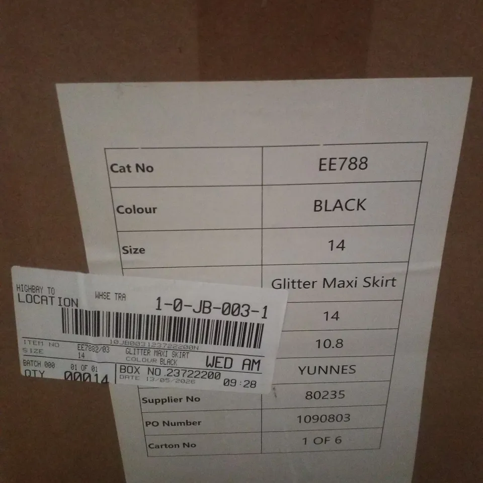 BOX CONTAINING APPROXIMATELY 14 BRAND NEW JD WILLIAMS BLACK GLITTER MAXI SKIRT - SIZE 14