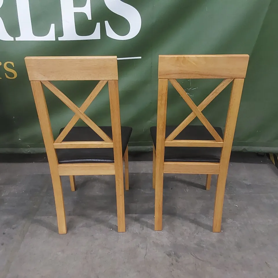 SET OF 2 KENDAL OAK DINING CHAIRS WITH BROWN SEAT PADS