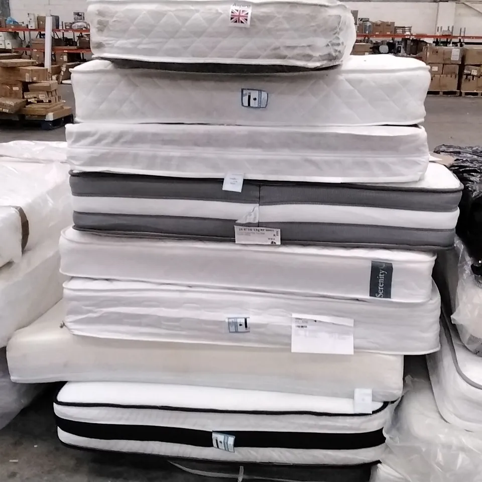 STACK OF APPROXIMATELY 9 QUALITY ASSORTED MATTRESSES 