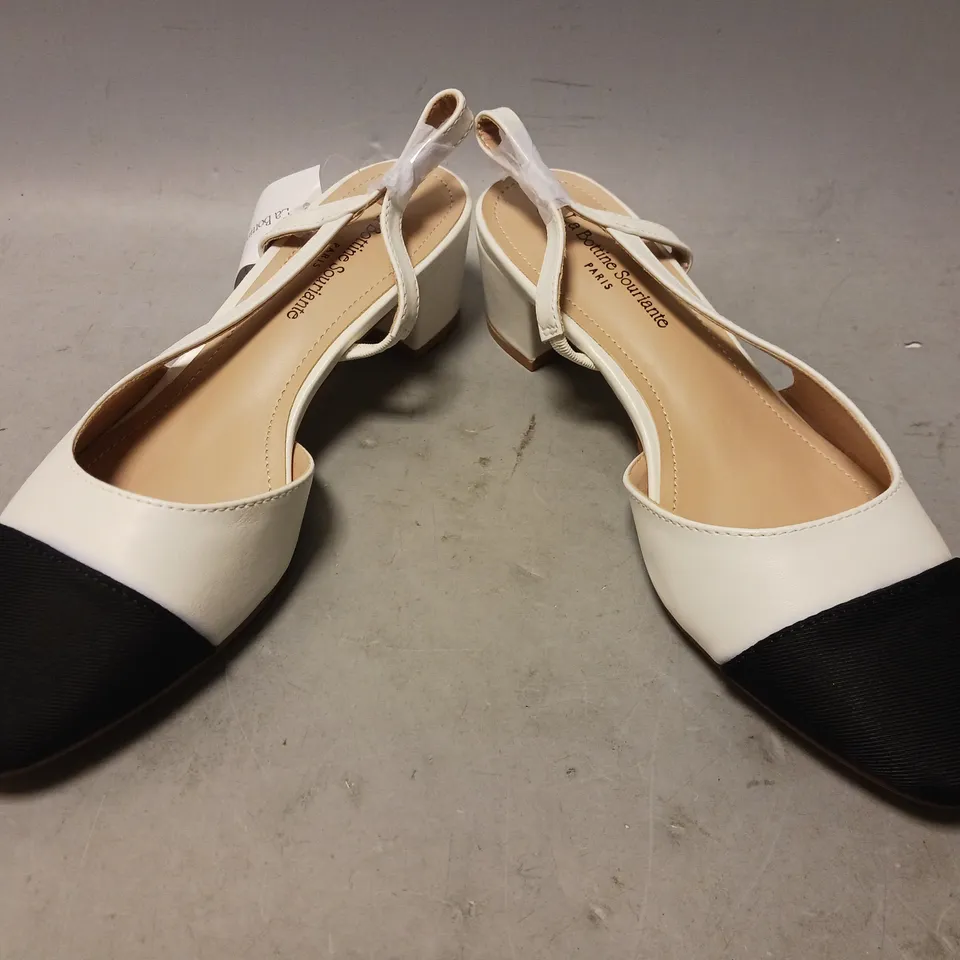 BOXED PAIR OF LA BOTTINE SOURIANTE CLOSED TOE LOW BLOCK HEEL SHOES IN WHITE/BLACK EU SIZE 40