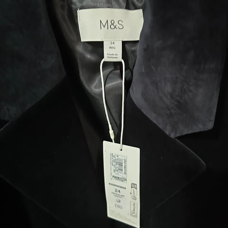 M&S BLACK VELVET-STYLE BLAZER – WOMEN'S, UK 24 REG