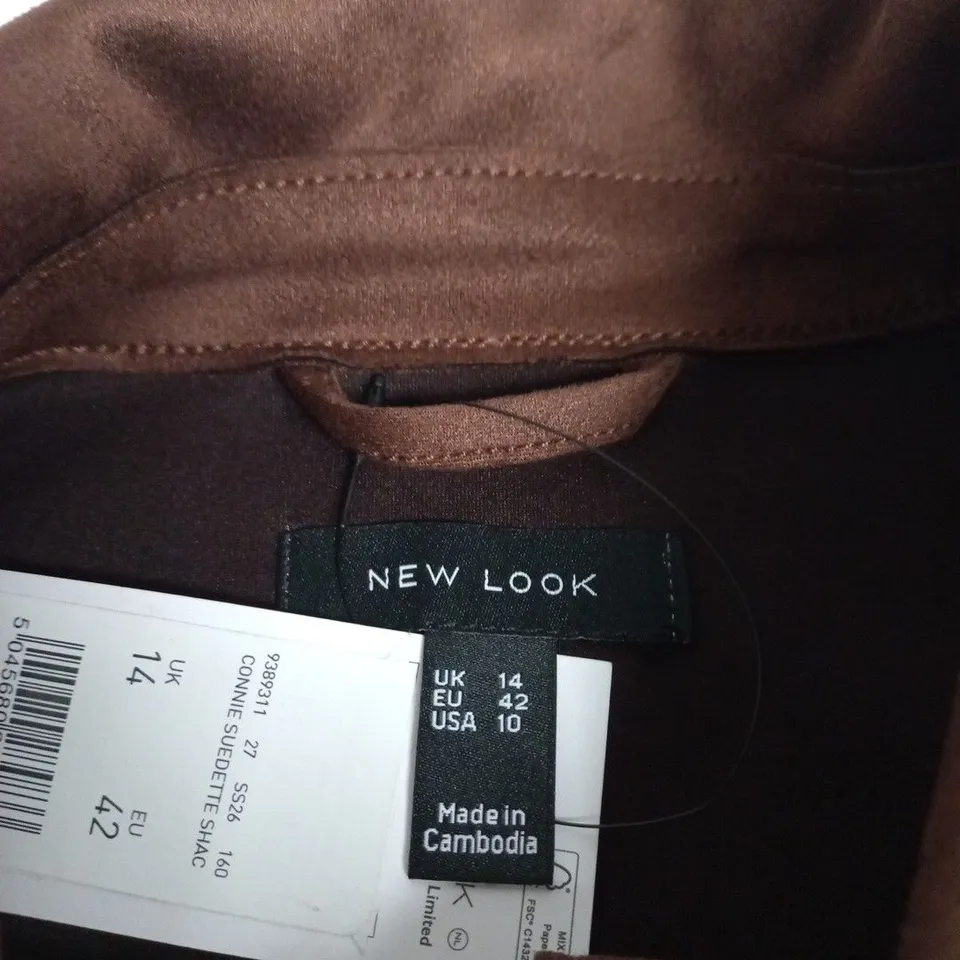 NEW LOOK SUEDETTE JACKET – WOMEN’S, UK 14 (EU 42) – BROWN