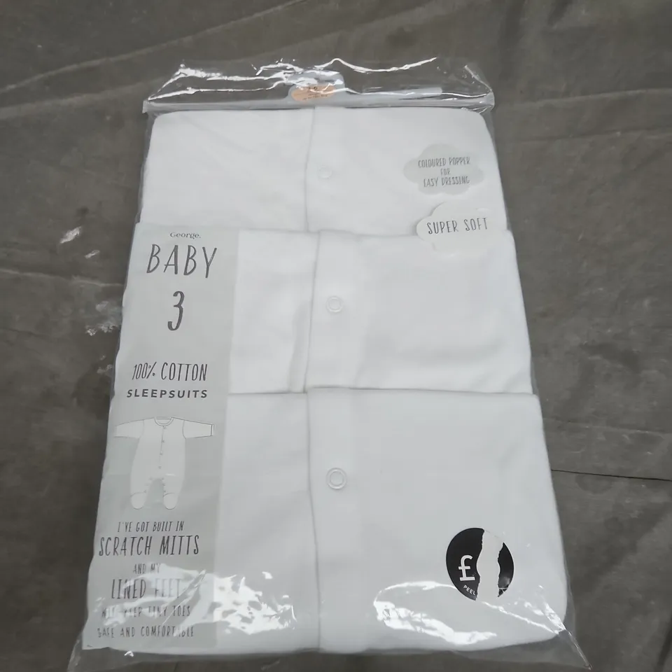 GEORGE BABY SLEEPSUIT – X3 - SIZE 3/6 MONTHS