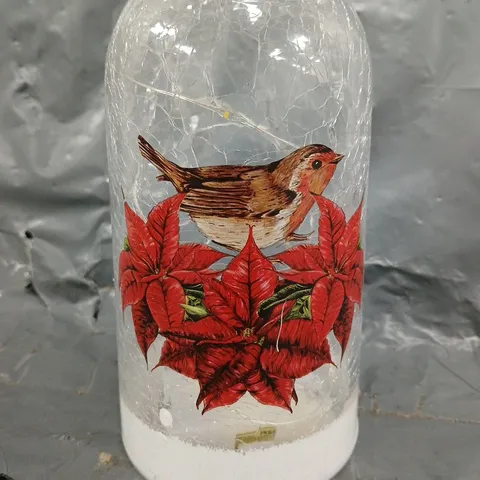 DECORATIVE GLASS LIGHT-UP FESTIVE ORNAMENT - FLORAL ROBIN