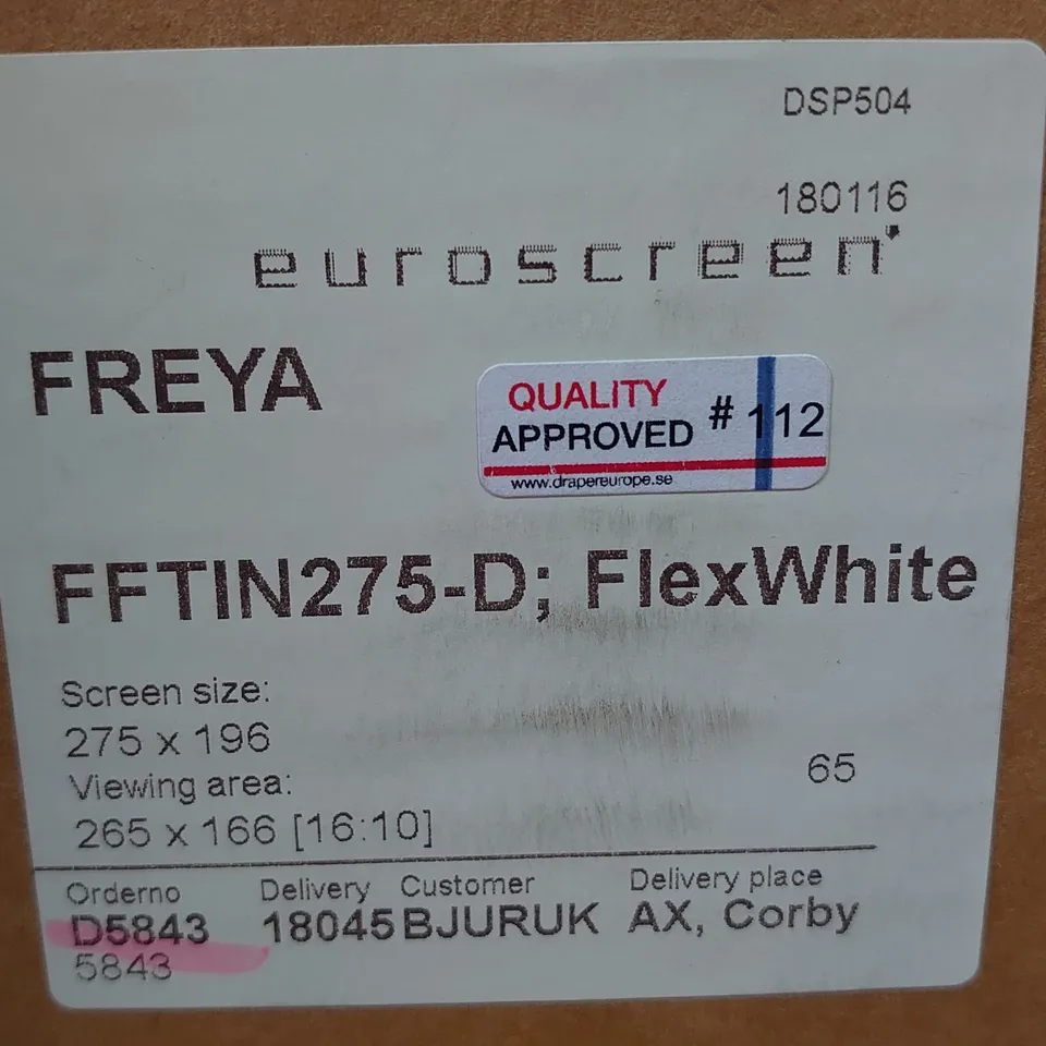 BOXED EURO SCREEN FREYA FFTIN275 FLEX WHITE PROJECTOR SCREEN - SIZE 274 X 196