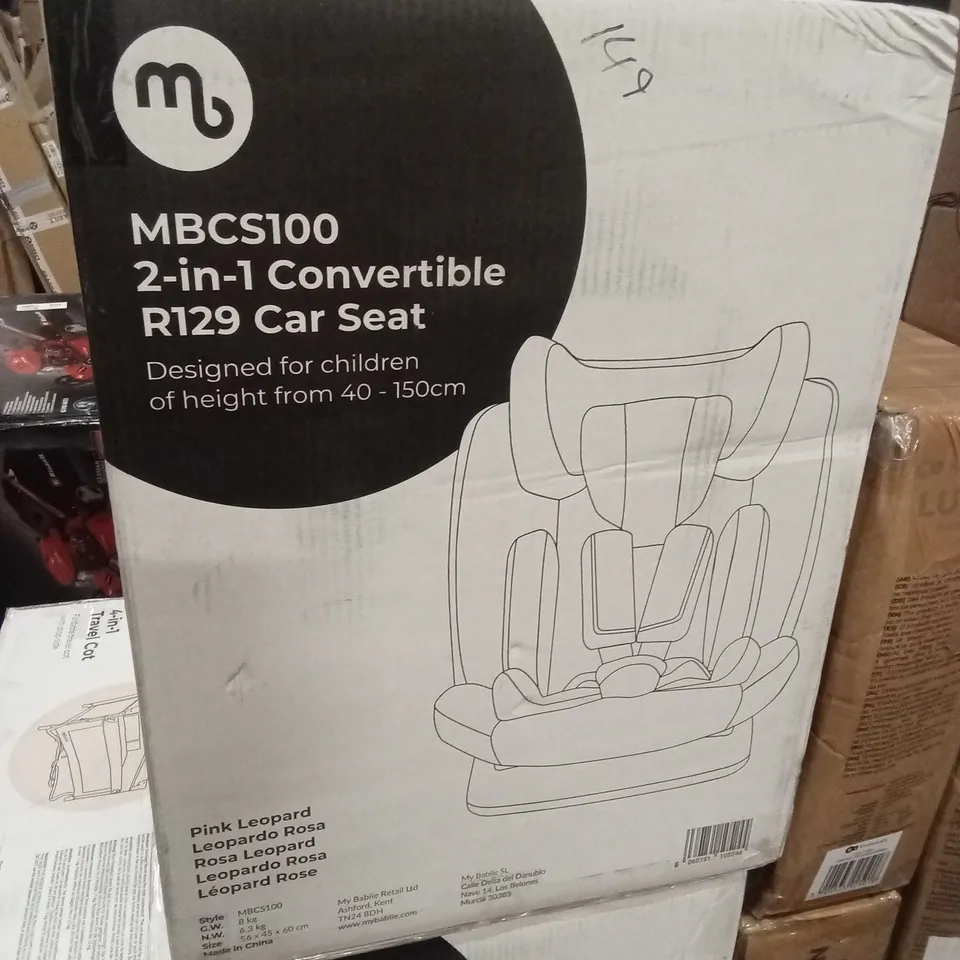 BOXED MYBABIIE MBCS100 2-IN-1 CONVERTIBLE R129 CAR SEAT - PINK LEOPARD