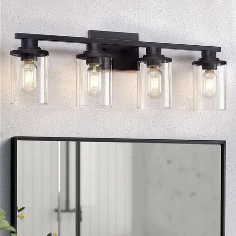 BOXED GROVELAND 4-LIGHT BLACK DIMMABLE BATHROOM VANITY LIGHT BATHROOM (1 BOX)