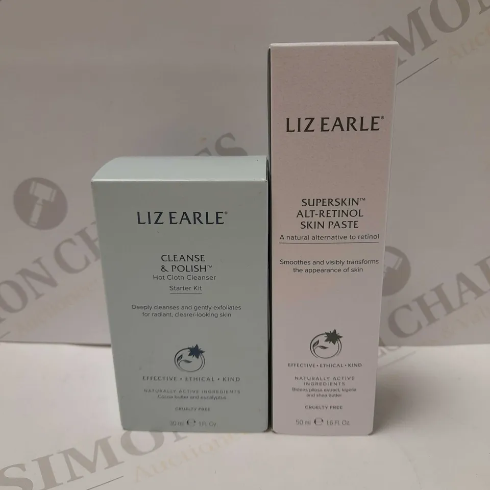 LOT OF 2 LIZ EARLE PRODUCTS TO INCLUDE SUPERSKIN ALT-RETINOL SKIN PASTE 50ML & HOT CLOTH CLEANSER STARTER KIT 30ML