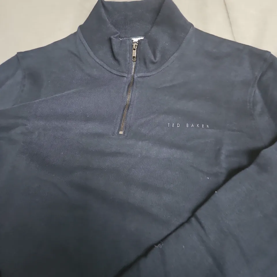 TED BAKER NAVY ZIP-NECK TOP - SIZE M