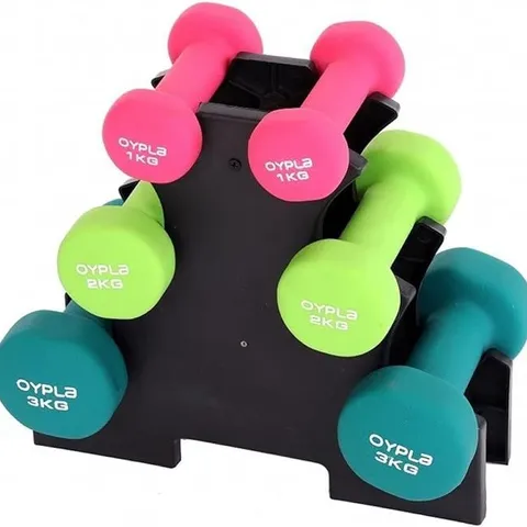 OYPLA 12KG NEOPRENE HAND DUMBBELL WORKOUT WEIGHT SET INCLUDING STAND