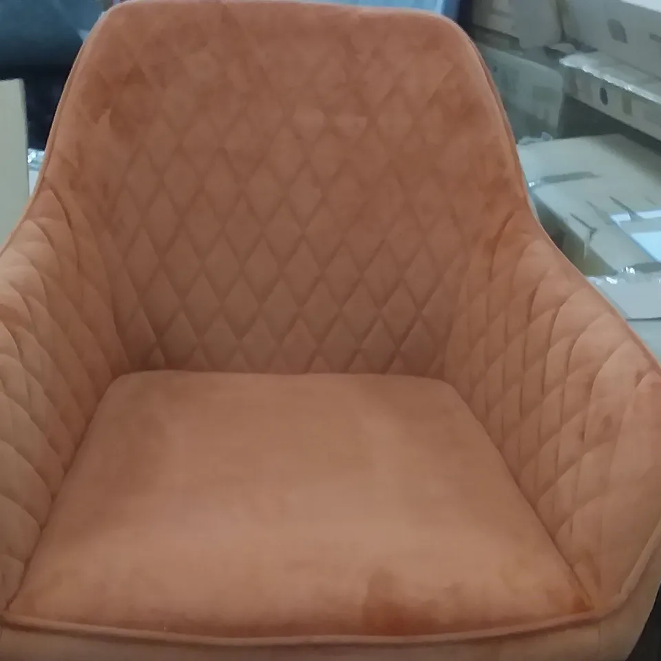 BOXED VELVET CHAIRS IN ORANGE WITH BLACK LEGS X2