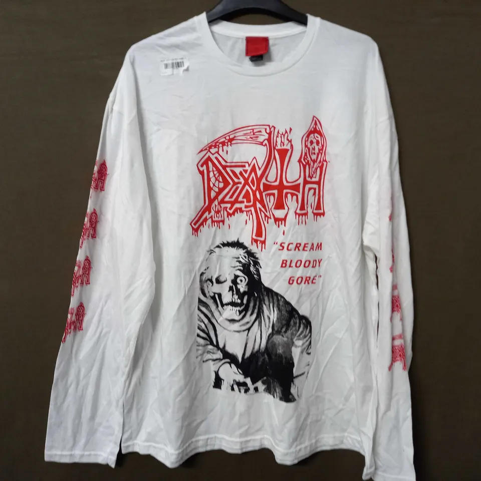 ULTRAKULT DEATH, SCREAM BLOODY GORE LONG SLEEVE T-SHIRT IN WHITE - XXL