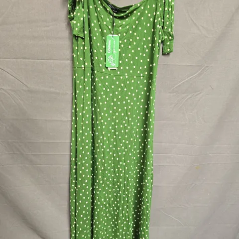 NOBODYS CHILD JERSEY MULTI ADRIAN MIDI DRESS IN SPOTTED GREEN - UK 16