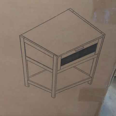 BOXED SHERMAN 1 DRAWER SIDE TABLE BLACK WOOD/NATURAL RATTAN 50X40X60CM
