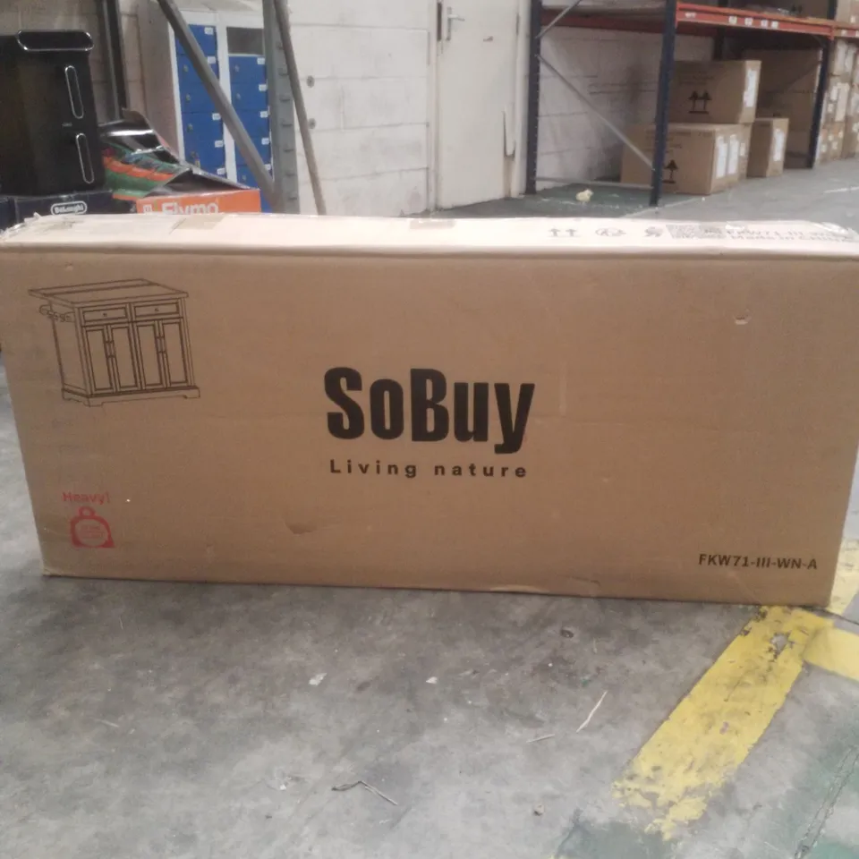 BOXED SOBUY FKW71-WN, KITCHEN ISLAND ON WHEELS, ROLLING KITCHEN STORAGE TROLLEY WITH EXTENDABLE RUBBER WOOD WORKTOP, 2 DRAWERS AND ADJUSTABLE SHELVES- WHITE
