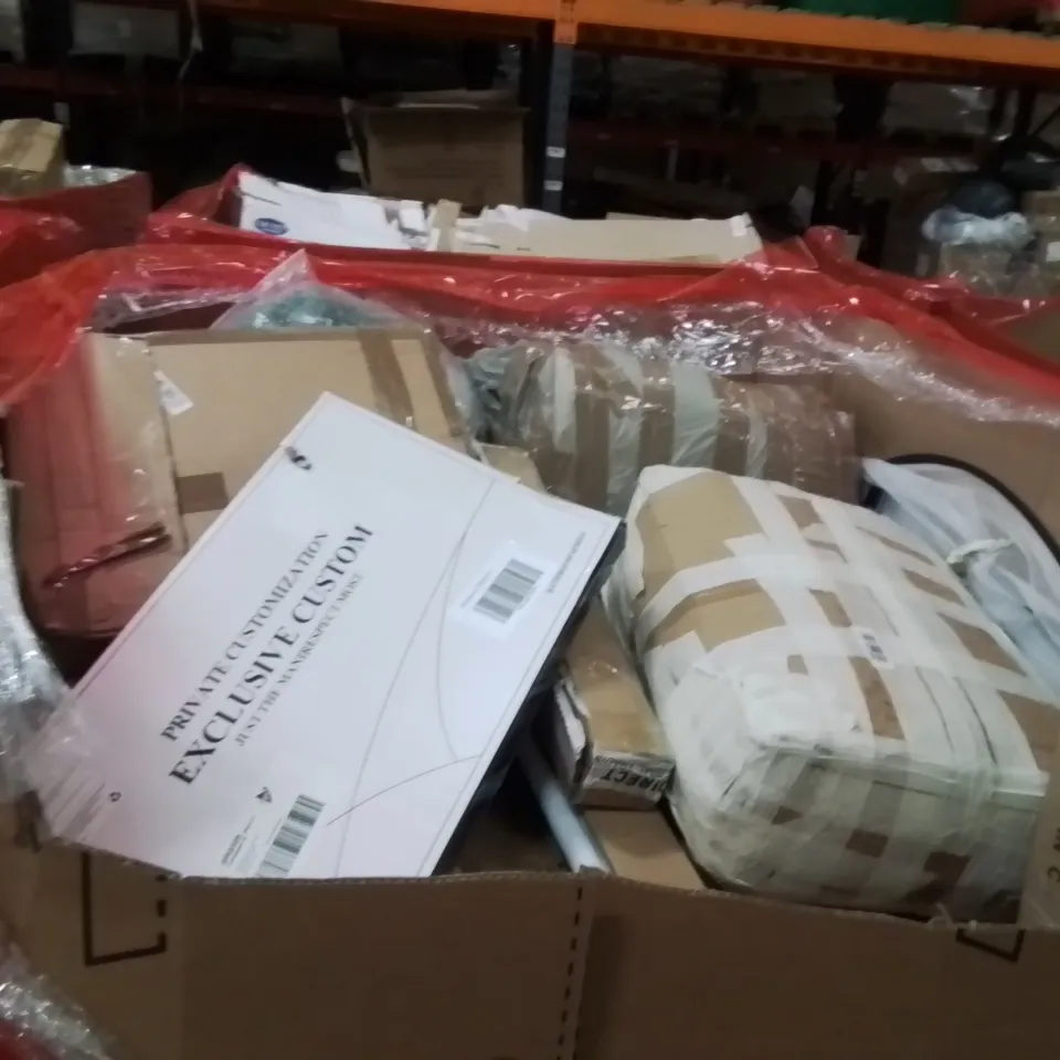 PALLET OF ASSORTED HOUSEHOLD GOODS AND PRODUCTS TO INCLUDE;RUG,BIRD FEEDER,SAFETY GATE 