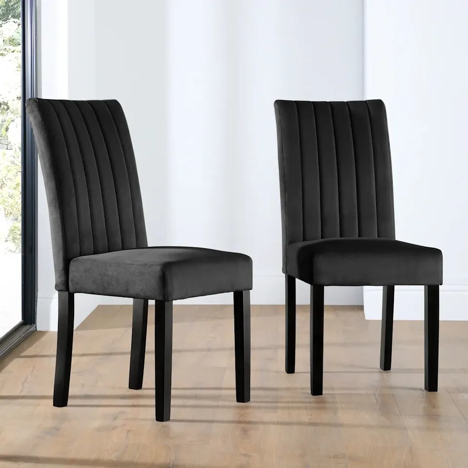 BOXED SALISBURY DINING CHAIR, BLACK CLASSIC VELVET & BLACK SOLID HARDWOOD (1 BOX)