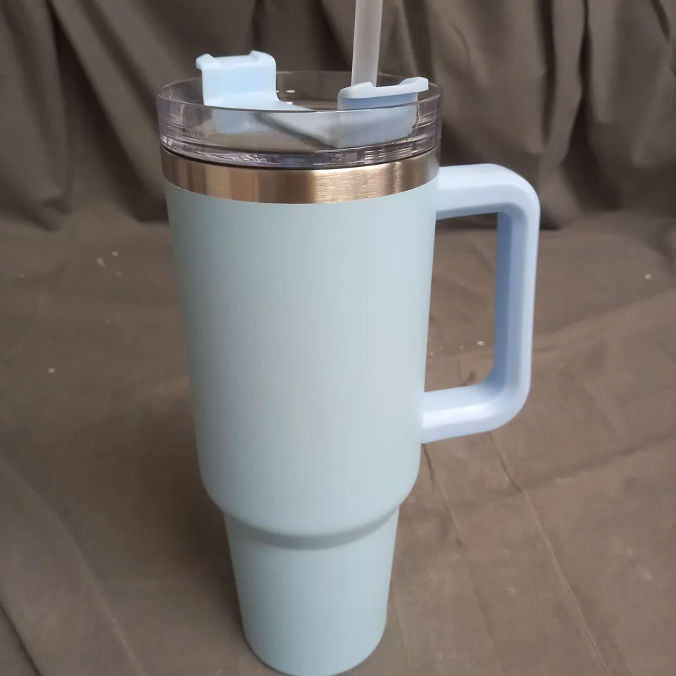 UNBRANDED INSULATED METAL TRAVEL TUMBLER IN AQUA BLUE