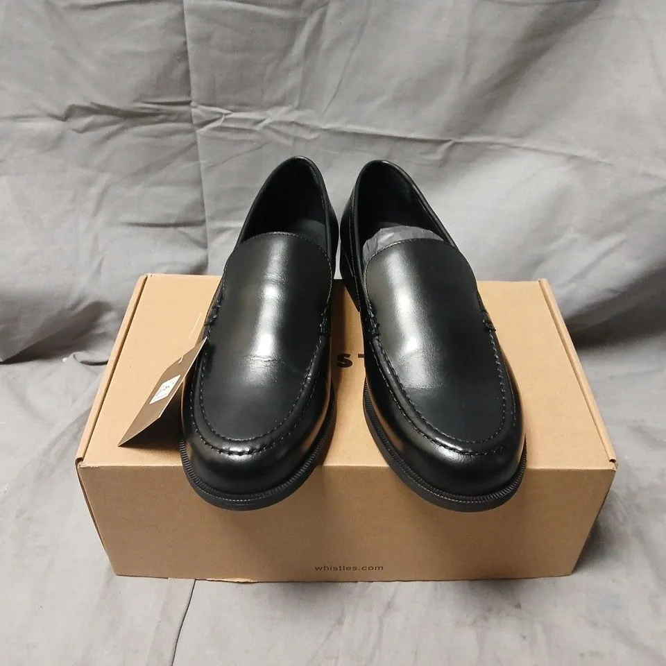 BOXED WHISTLES JOVIE SLIM PATENT LOAFER – BLACK, UK 6