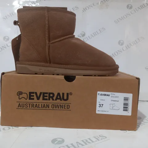 BOXED PAIR OF EVERAU EMU FAUX FUR LINED SHOES IN CHESTNUT EU SIZE 37