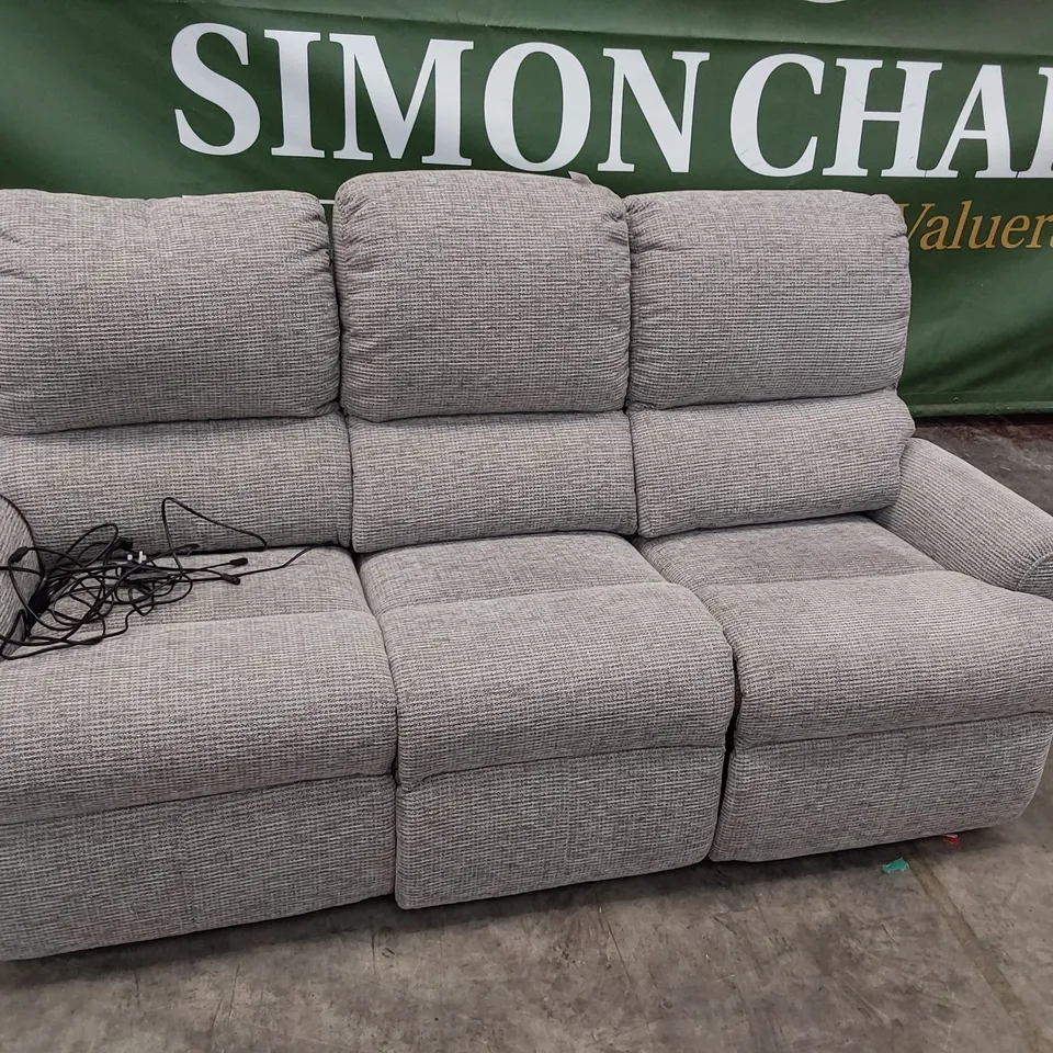 QUALITY BRITISH DESIGNER G PLAN NEWMARKET T POWER RECLINING THREE SEATER SOFA PIXIE SMOKE FABRIC 