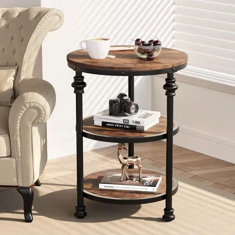 BOXED GARVEE ROUND END TABLE - BROWN 
