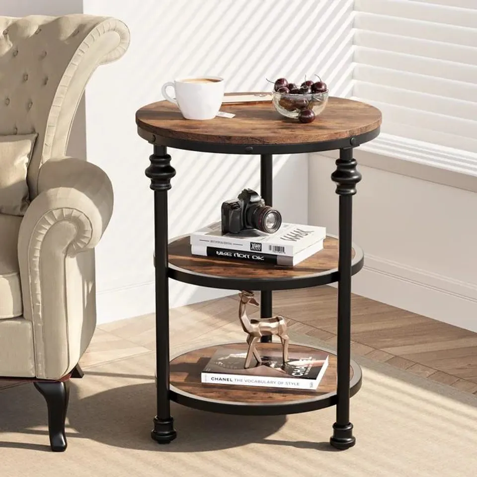 BOXED GARVEE ROUND END TABLE - BROWN 