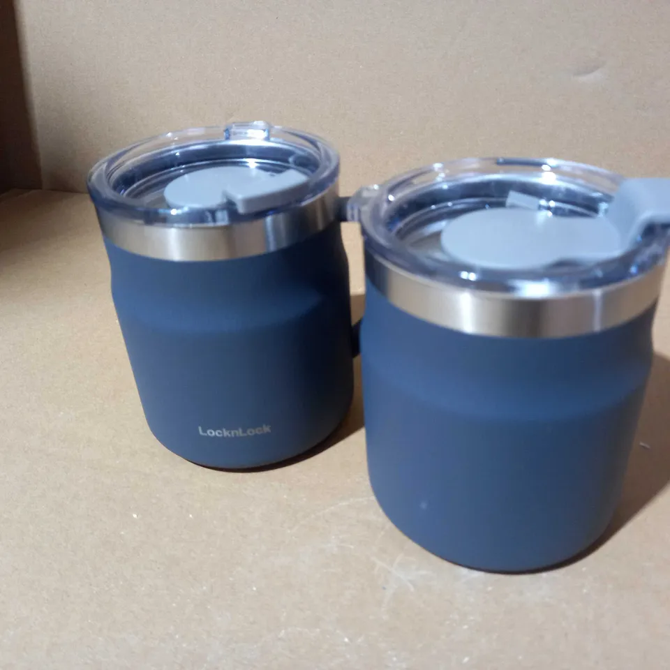 LOCK & LOCK SET OF INSULATED STAINLESS STEEL MUGS - NAVY/GREY
