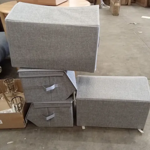 SET OF 4 GREY FABRIC STORAGE BOXES
