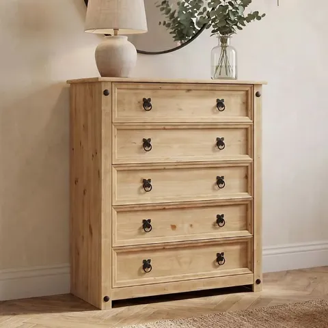 BOXED VIDA DESIGNS CORONA RUSTIC 5 DRAWER CHEST