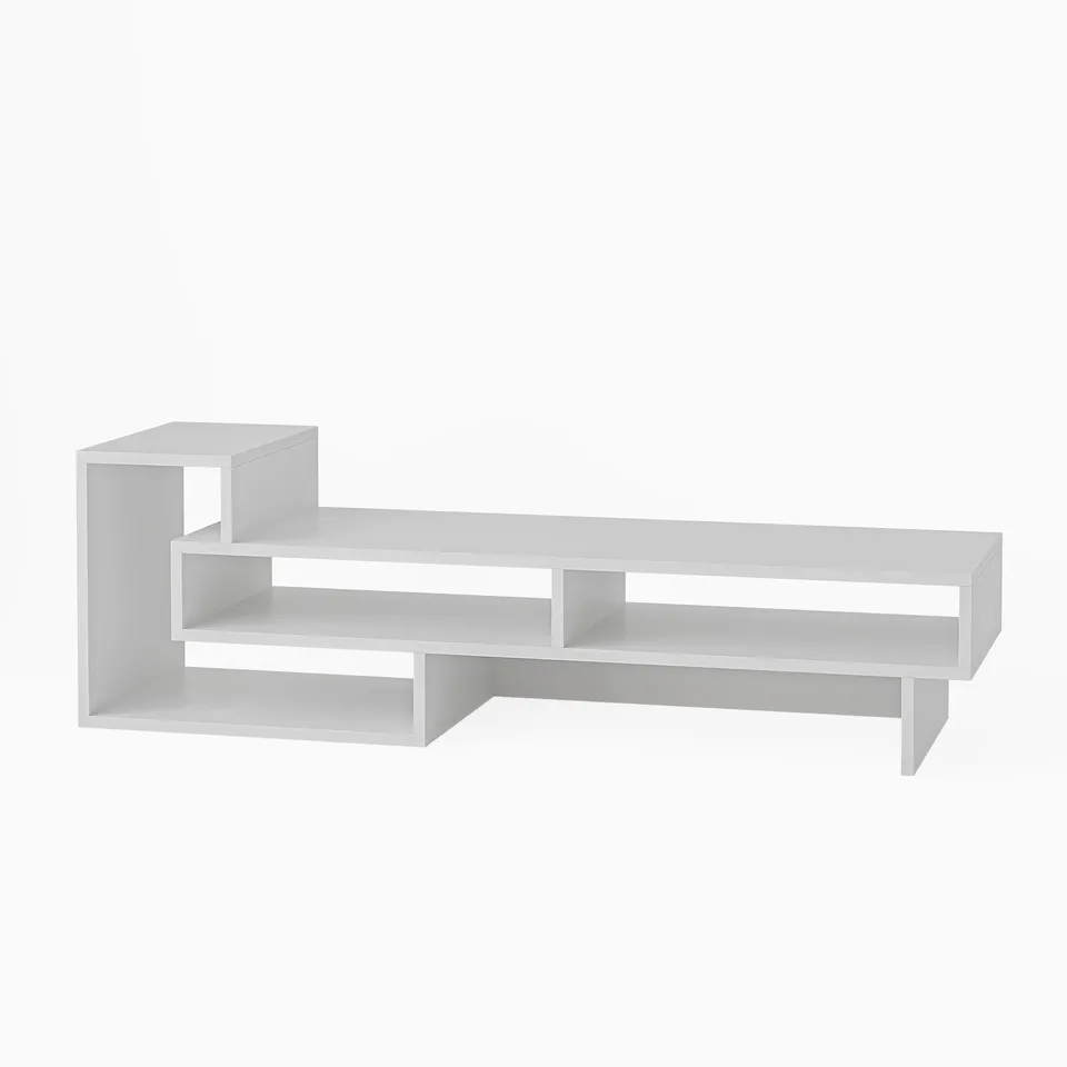 BOXED TETRA MODERN TV STAND MULTIMEDIA CENTRE TV UNIT WITH SHELVES 136.5CM IN WHITE