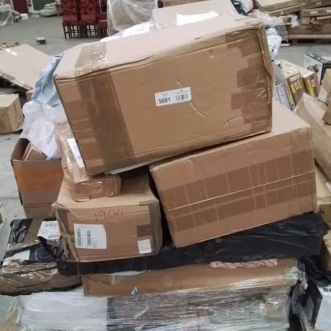 PALLET CONTAINING VARIOUS ASSORTED BOXED HOUSEHOLD RETURNS/ELECTRICAL/GARDEN ITEMS TO INCLUDE: PICTURE FRAMES,  WATTER FLASK, POWER CABLE LEAD, HOT PLATE ETC. 