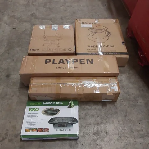 PALLET OF ASSORTED ITEMS INCLUDING: PLAY PENS, OFFICE CHAIR, ELECTRIC BARBECUE GRILL, BABY WALKER ECT