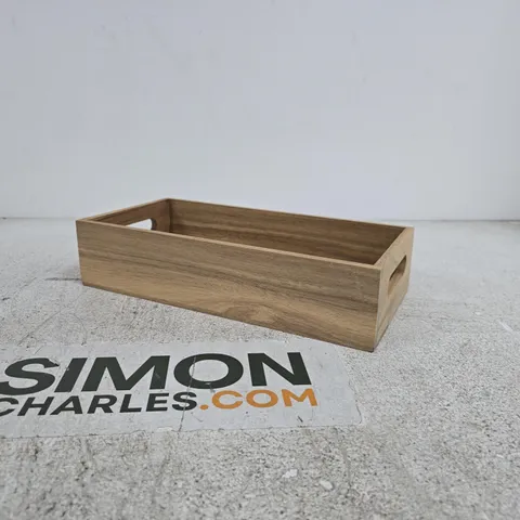WOODEN RECTANGULAR STORAGE TRAY WITH SIDE HANDLES 33 X 17 X 8CM APPROXIMATELY